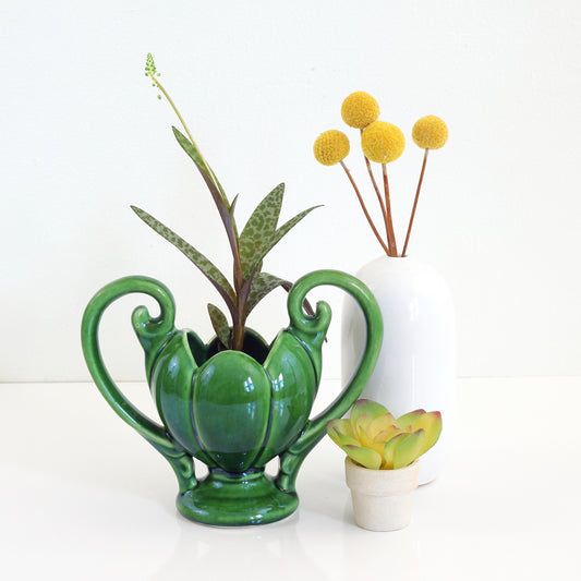 SOLD - Vintage 1930s Emerald Green Camark Double Handled Vase