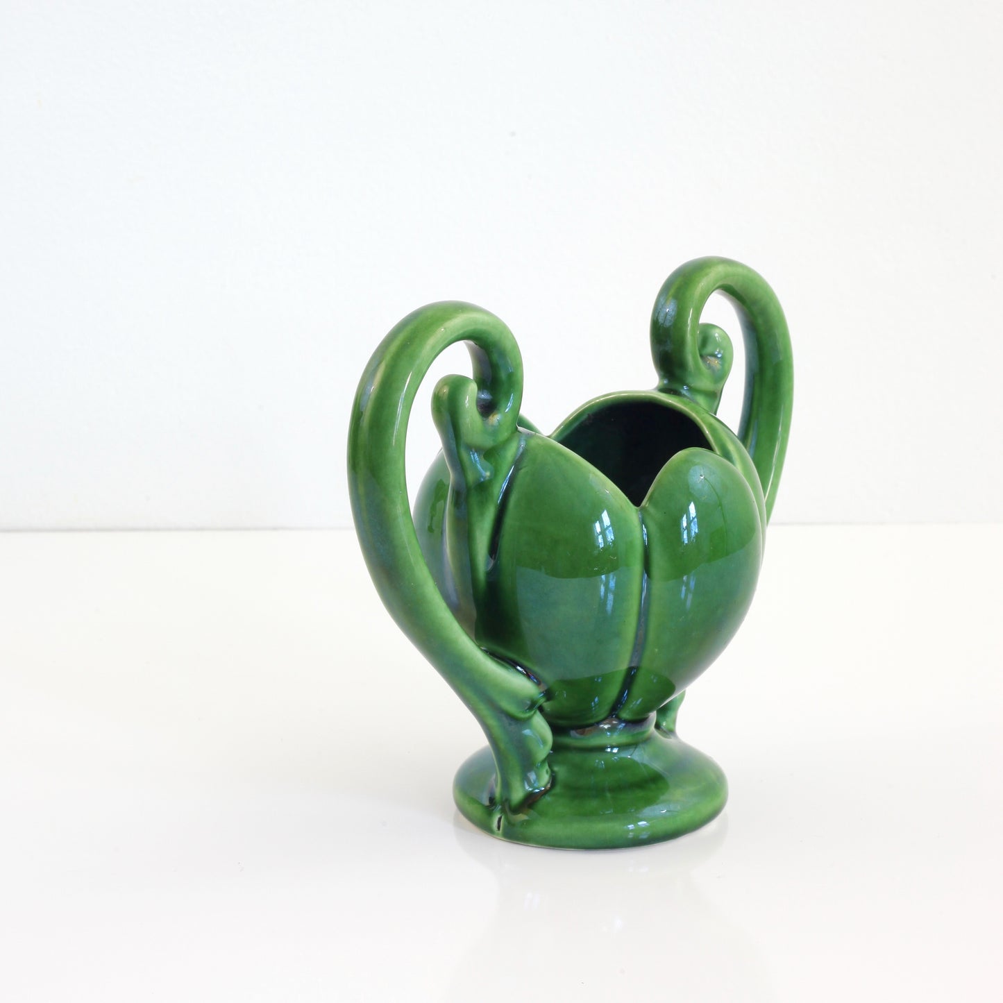 SOLD - Vintage 1930s Emerald Green Camark Double Handled Vase