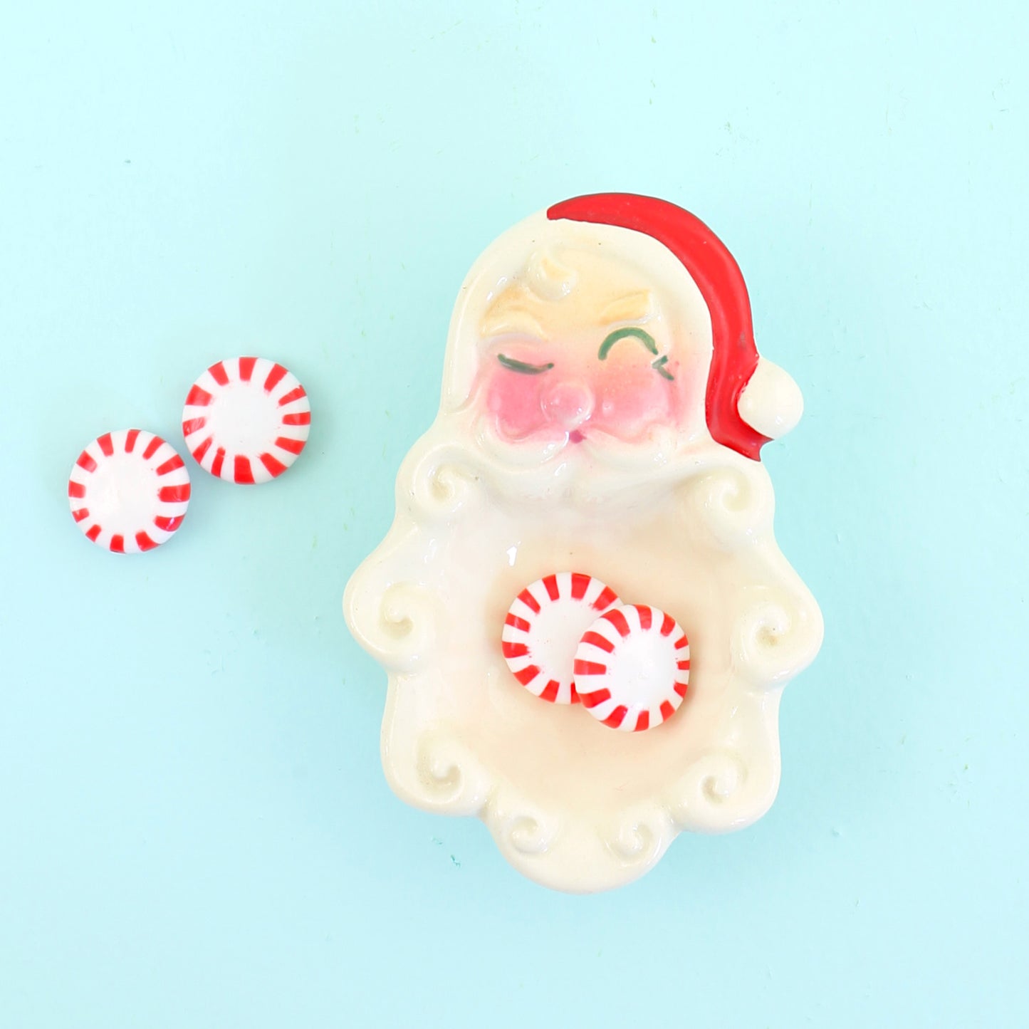 SOLD - Mid Century Winking Santa Trinket Dish