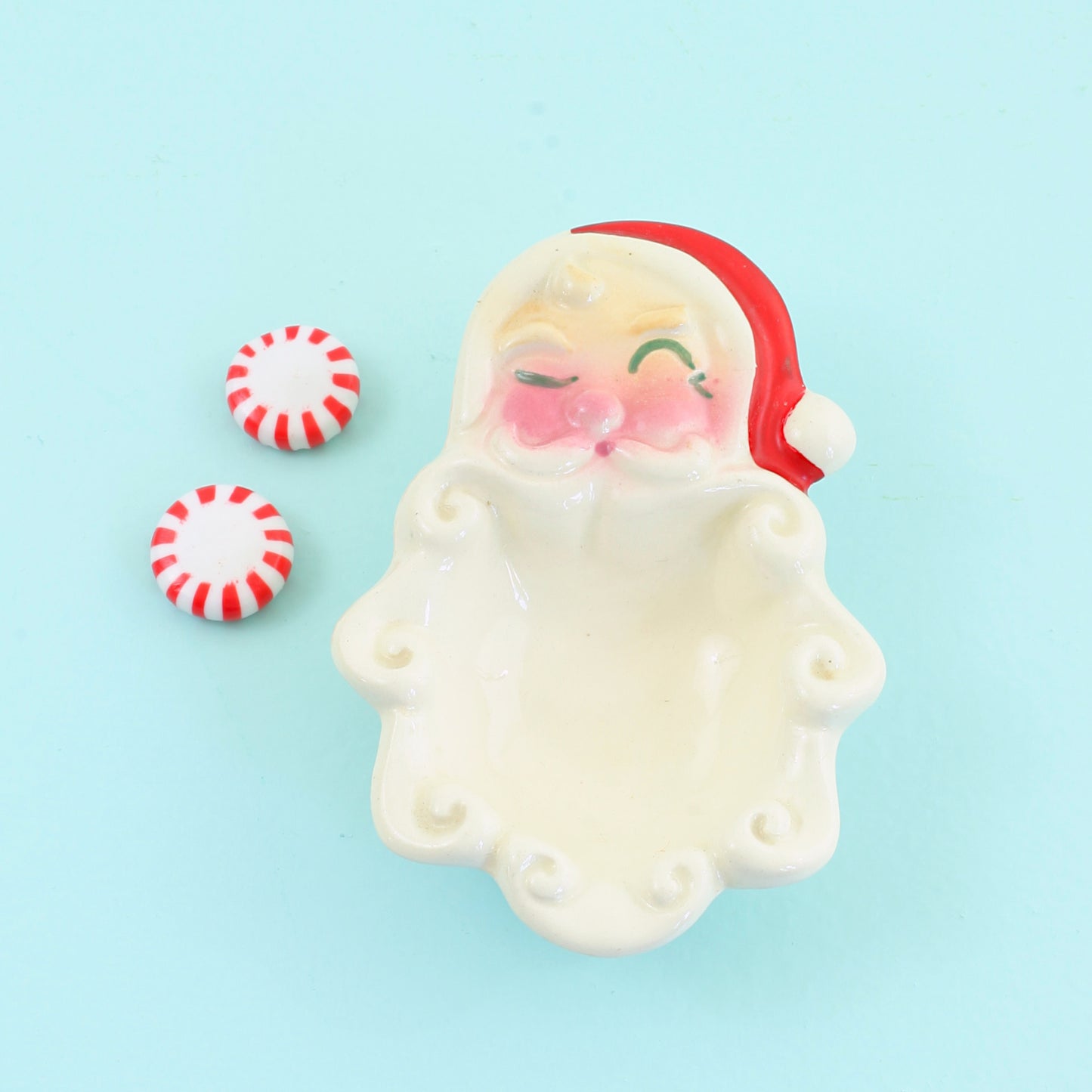 SOLD - Mid Century Winking Santa Trinket Dish