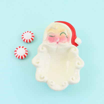 SOLD - Mid Century Winking Santa Trinket Dish