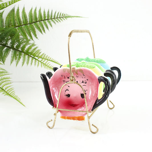 SOLD - Vintage Ceramic Tea Bag Holders with Caddy