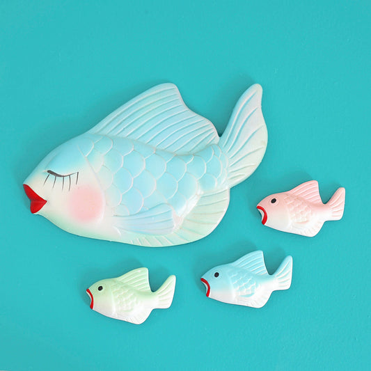 SOLD - Mid Century Pastel Chalkware Fish Family
