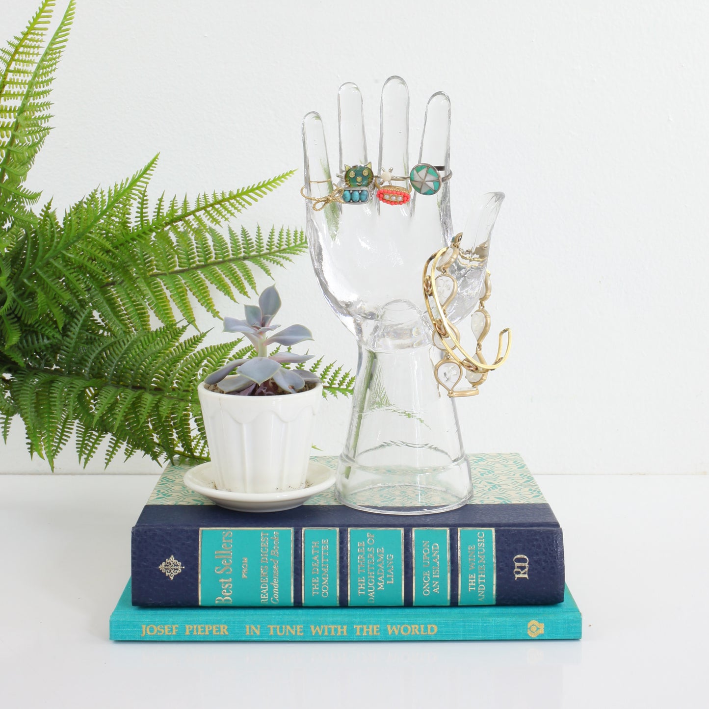 SOLD - Vintage Clear Glass Hand Ring Holder