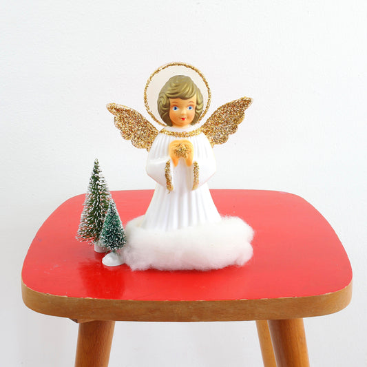 SOLD - Vintage Doubl Glo Glitter Angel Christmas Tree Topper
