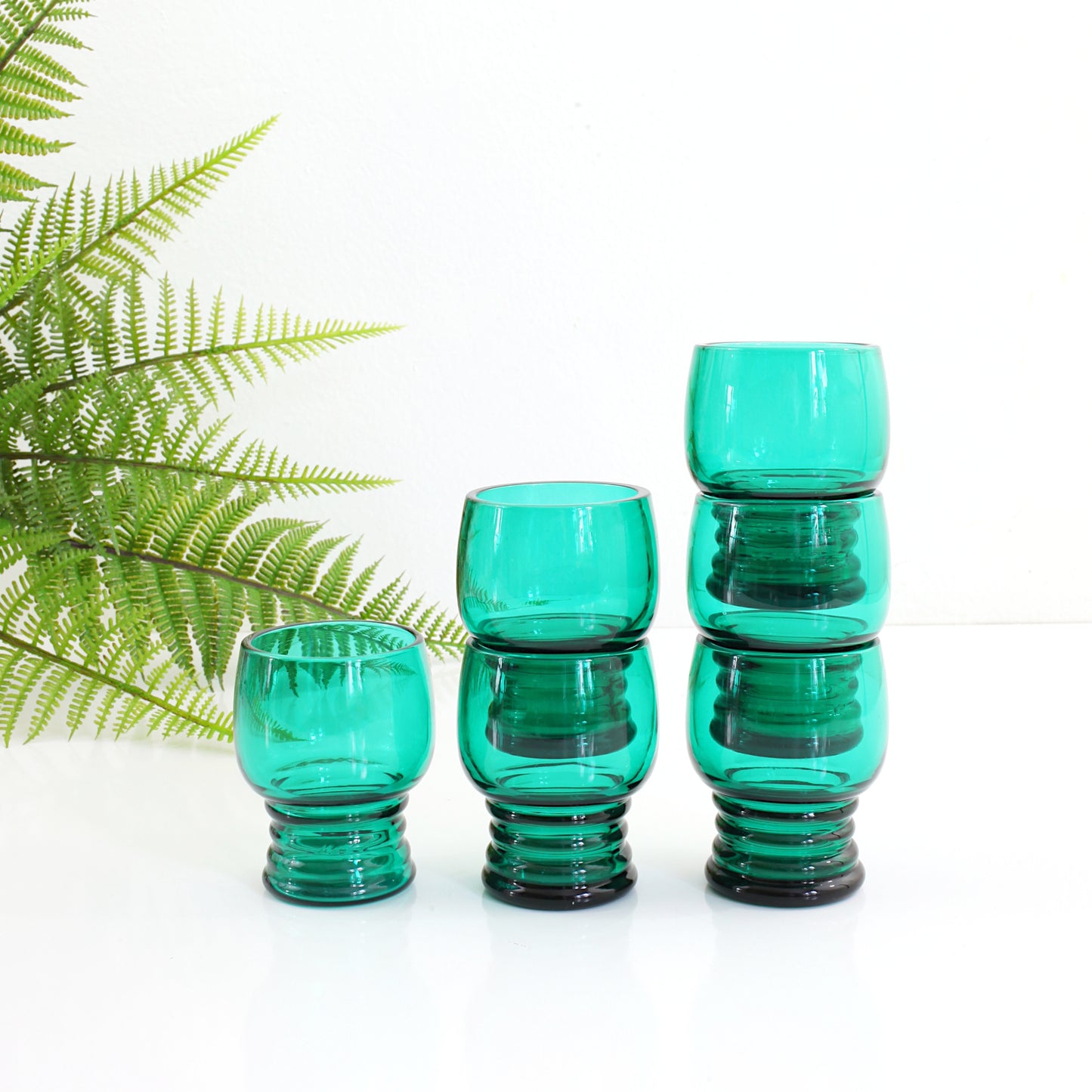 SOLD - Vintage Emerald Green Shot Glasses / Set of Six