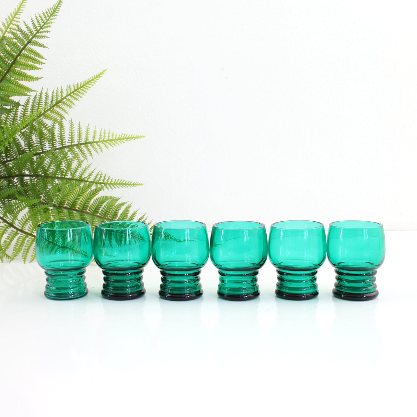 SOLD - Vintage Emerald Green Shot Glasses / Set of Six