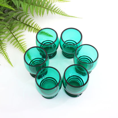 SOLD - Vintage Emerald Green Shot Glasses / Set of Six