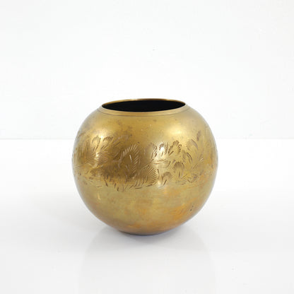 SOLD - Vintage Etched Brass Sphere Vase