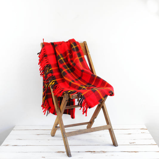 SOLD - Vintage Faribo Plaid Throw Blanket / Red, Yellow & Black