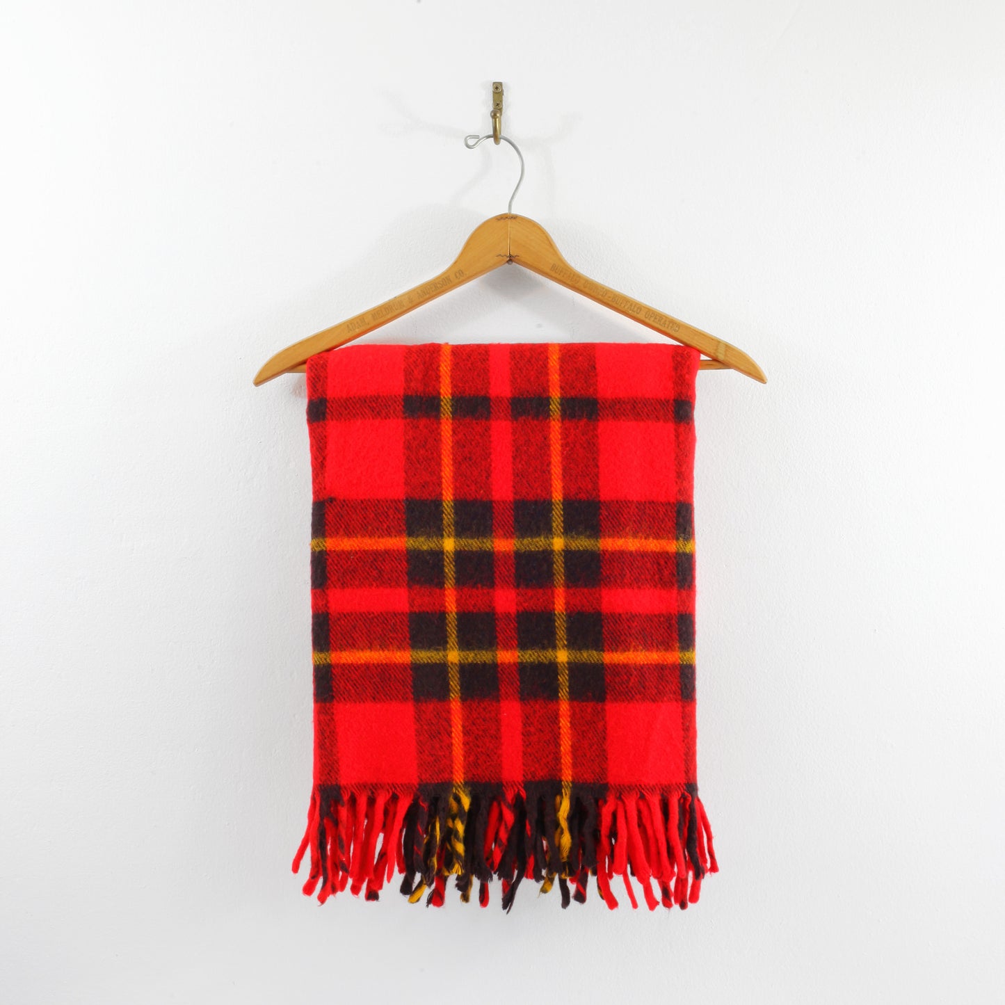 SOLD - Vintage Faribo Plaid Throw Blanket / Red, Yellow & Black