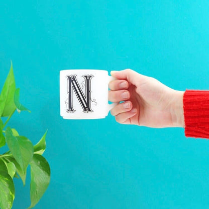 SOLD - Vintage Milk Glass Letter 'N' Mug by Federal Glass
