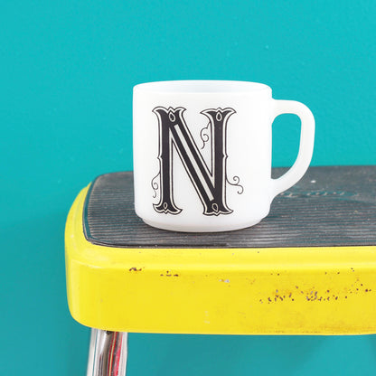 SOLD - Vintage Milk Glass Letter 'N' Mug by Federal Glass