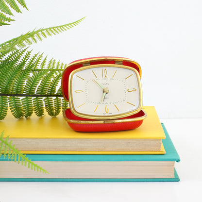 SOLD - Vintage Red Travel Alarm Clock by Florn Germany