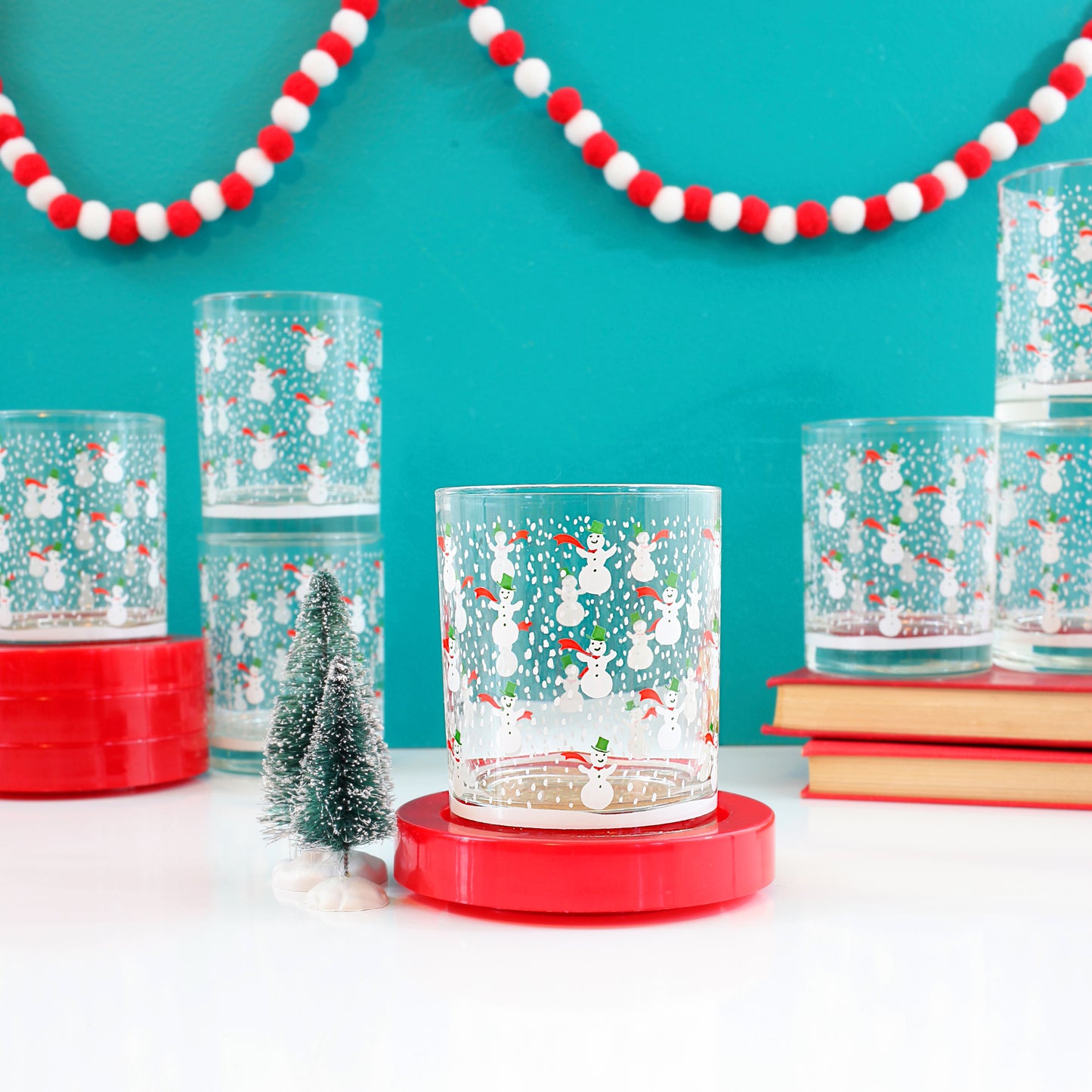 SOLD - Mid Century Georges Briard Snowman Glasses Set