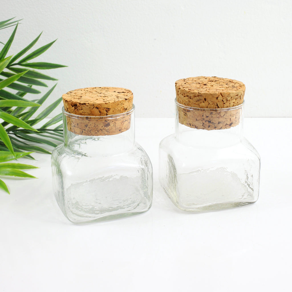 SOLD Vintage Square Glass Apothecary Jars with Cork Lids Wise Apple