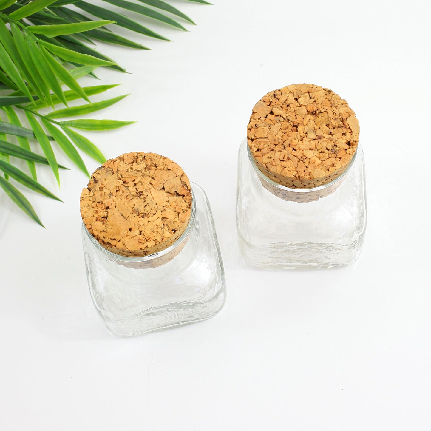 SOLD - Vintage Square Glass Apothecary Jars with Cork Lids