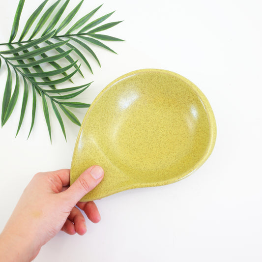 SOLD - Mid Century Glidden Pottery Fong Chow Teardrop Dish in Yellow-Green