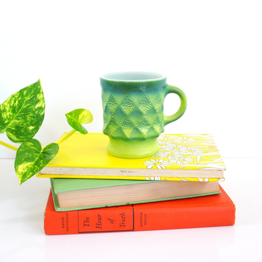 SOLD - Vintage Anchor Hocking Green Ombre Kimberly Milk Glass Mug