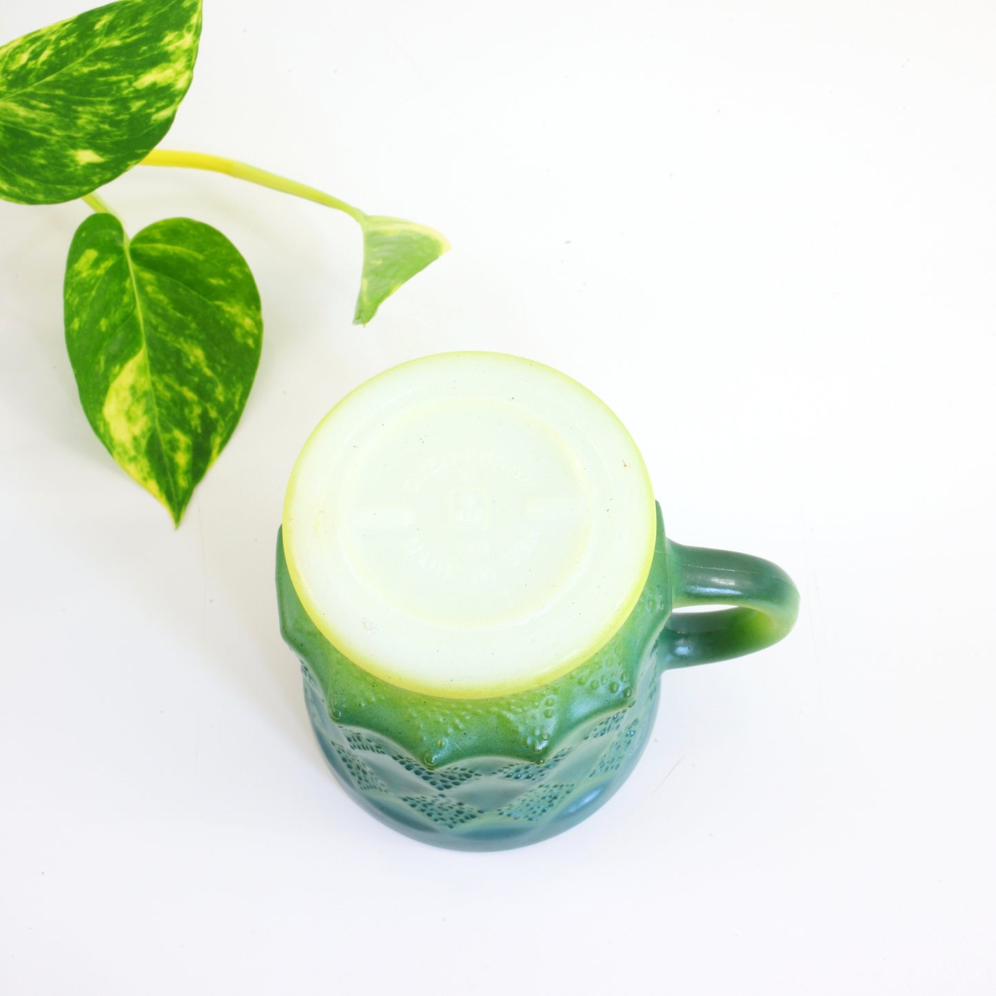 SOLD - Vintage Anchor Hocking Green Ombre Kimberly Milk Glass Mug