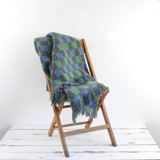 SOLD - Vintage Bennington Weavers Wool Throw Blanket / Blue, Green, Teal & Gray