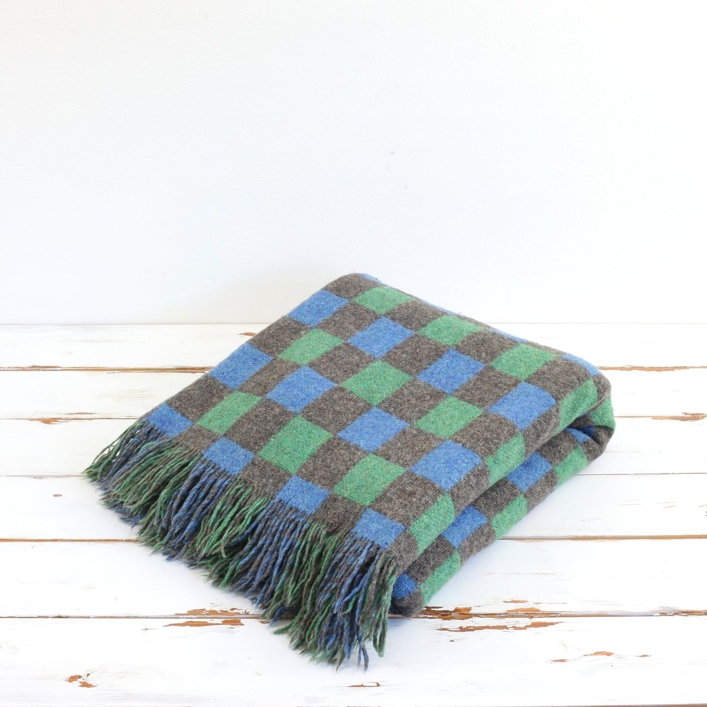 SOLD - Vintage Bennington Weavers Wool Throw Blanket / Blue, Green, Teal & Gray