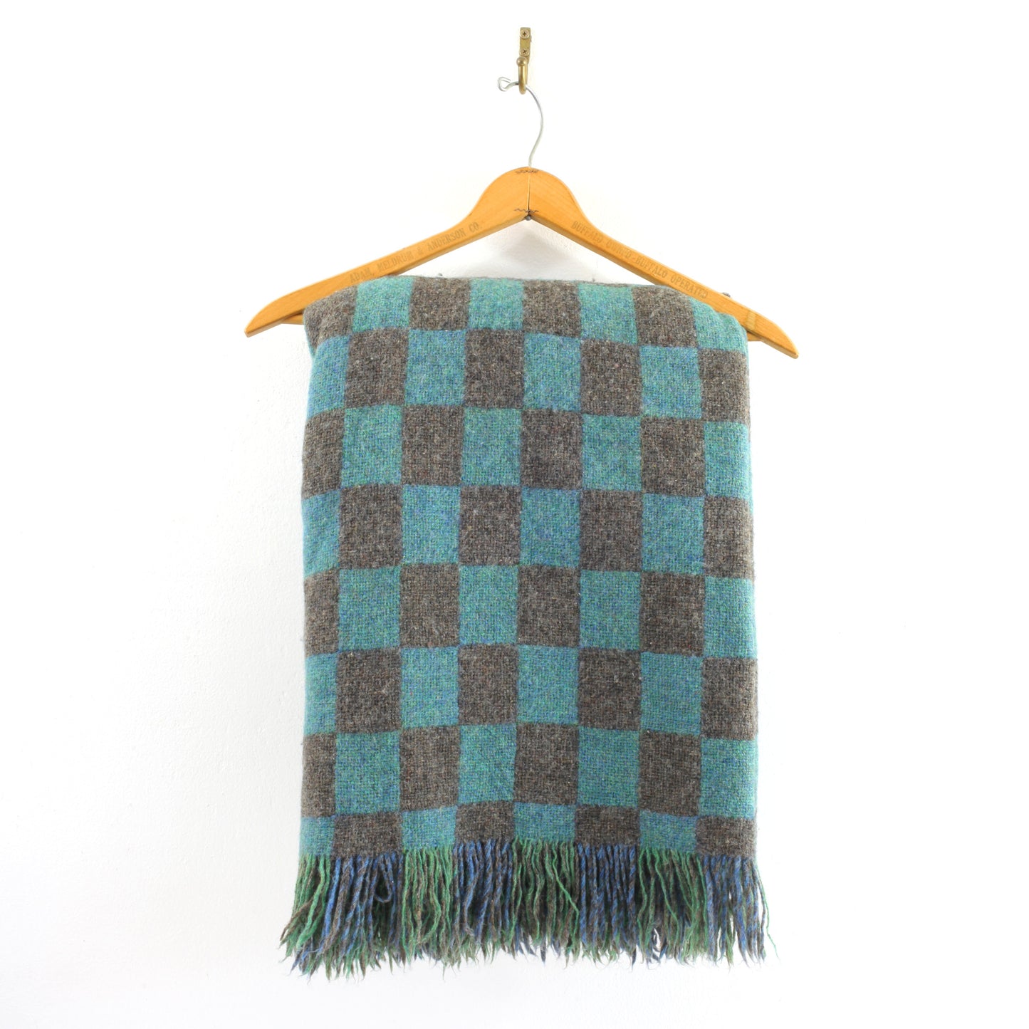SOLD - Vintage Bennington Weavers Wool Throw Blanket / Blue, Green, Teal & Gray
