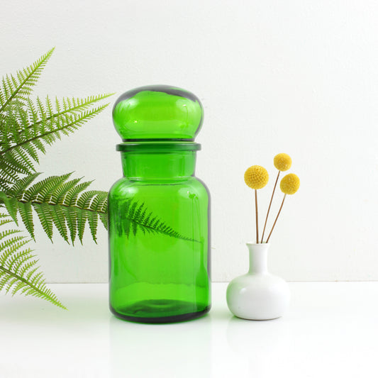 SOLD - Vintage Green Glass Apothecary Jar from Belgium