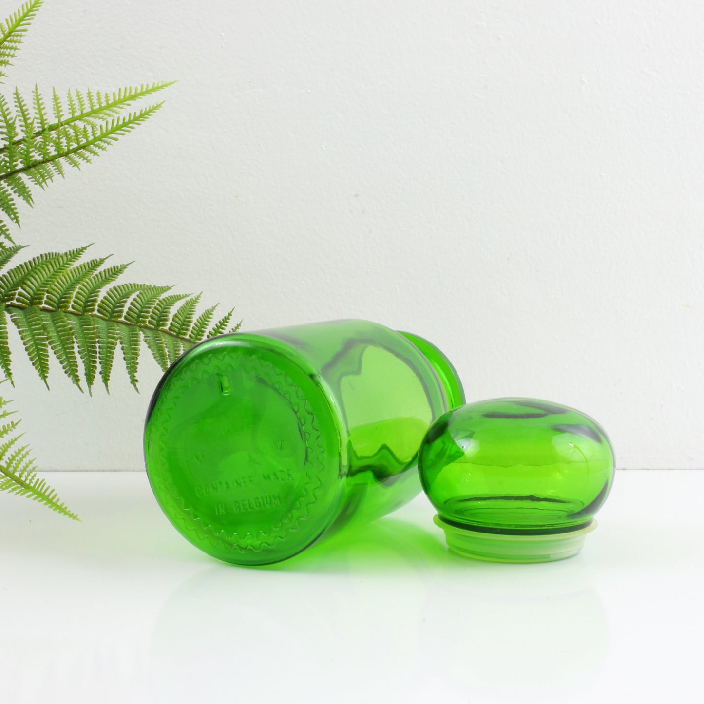 SOLD - Vintage Green Glass Apothecary Jar from Belgium