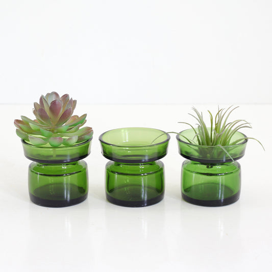 SOLD - Danish Modern Dansk IHQ Green Glass Tealight Holders by Jens Quistgaard
