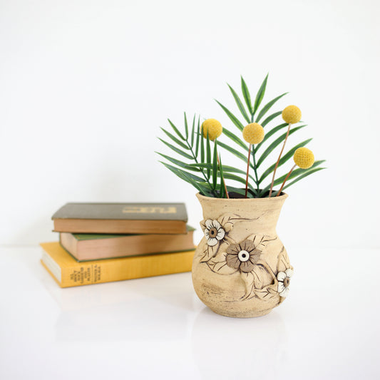 SOLD - Vintage Studio Pottery Vase / Stoneware Flowers