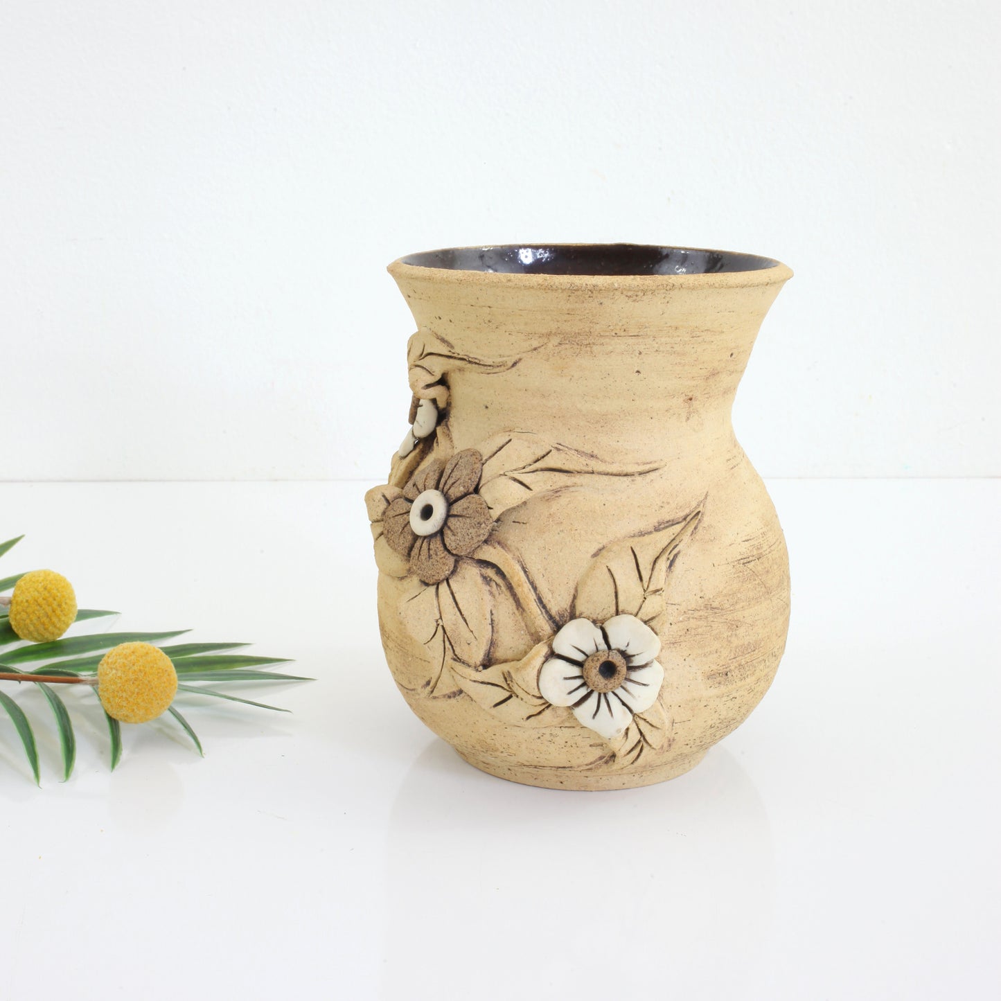 SOLD - Vintage Studio Pottery Vase / Stoneware Flowers