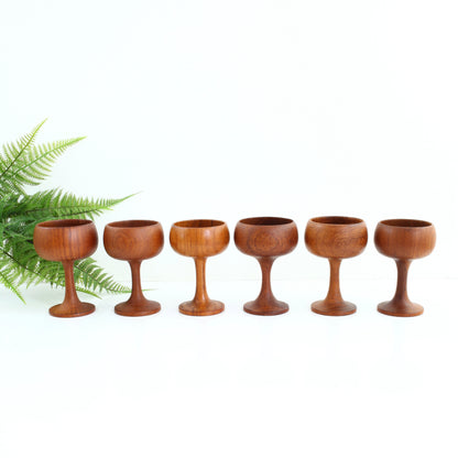 SOLD - Vintage Teak Wood Goblets / Set of Six