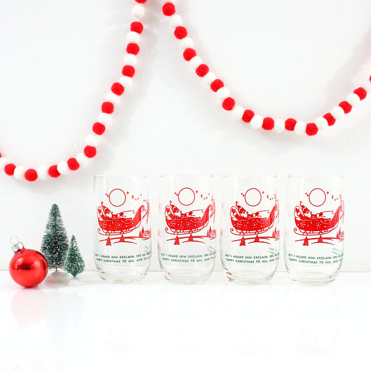 SOLD - Vintage 'Twas The Night Before Christmas Glasses / Santa & Rudolph