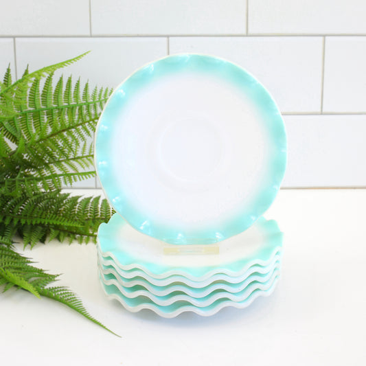 SOLD - Vintage Hazel Atlas Aqua Blue Crinoline Saucers