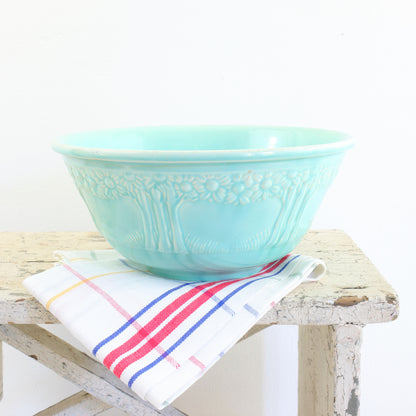 SOLD - Vintage Aqua Homer Laughlin 9.5" Apple Tree Mixing Bowl