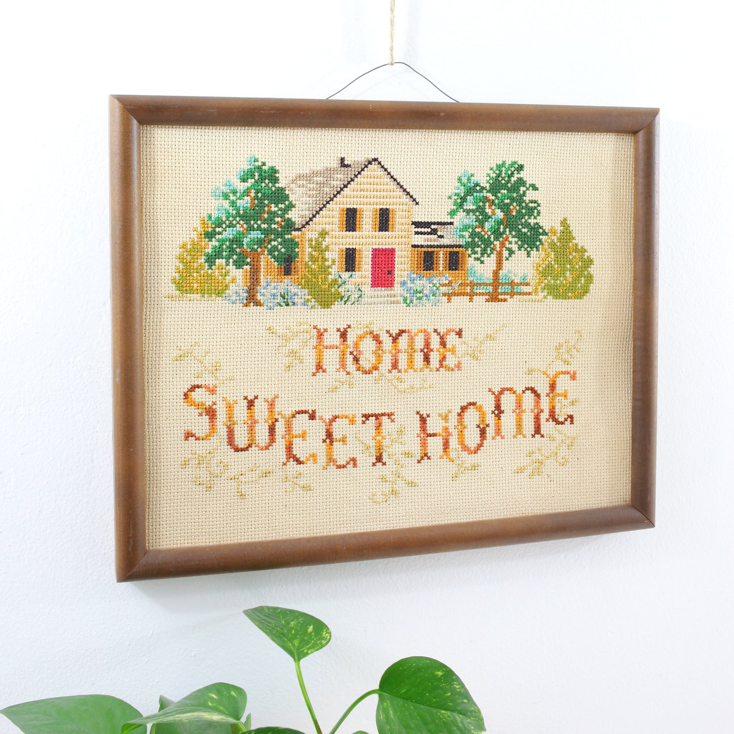 SOLD - Vintage Home Sweet Home Framed Cross Stitch