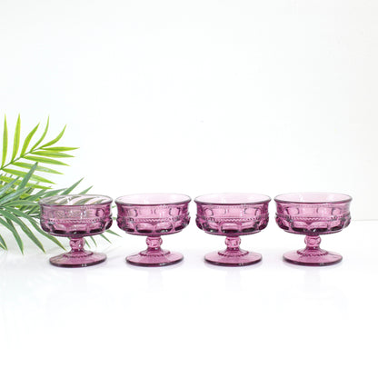 SOLD - Vintage Indiana Glass Amethyst King's Crown Coupe Glasses