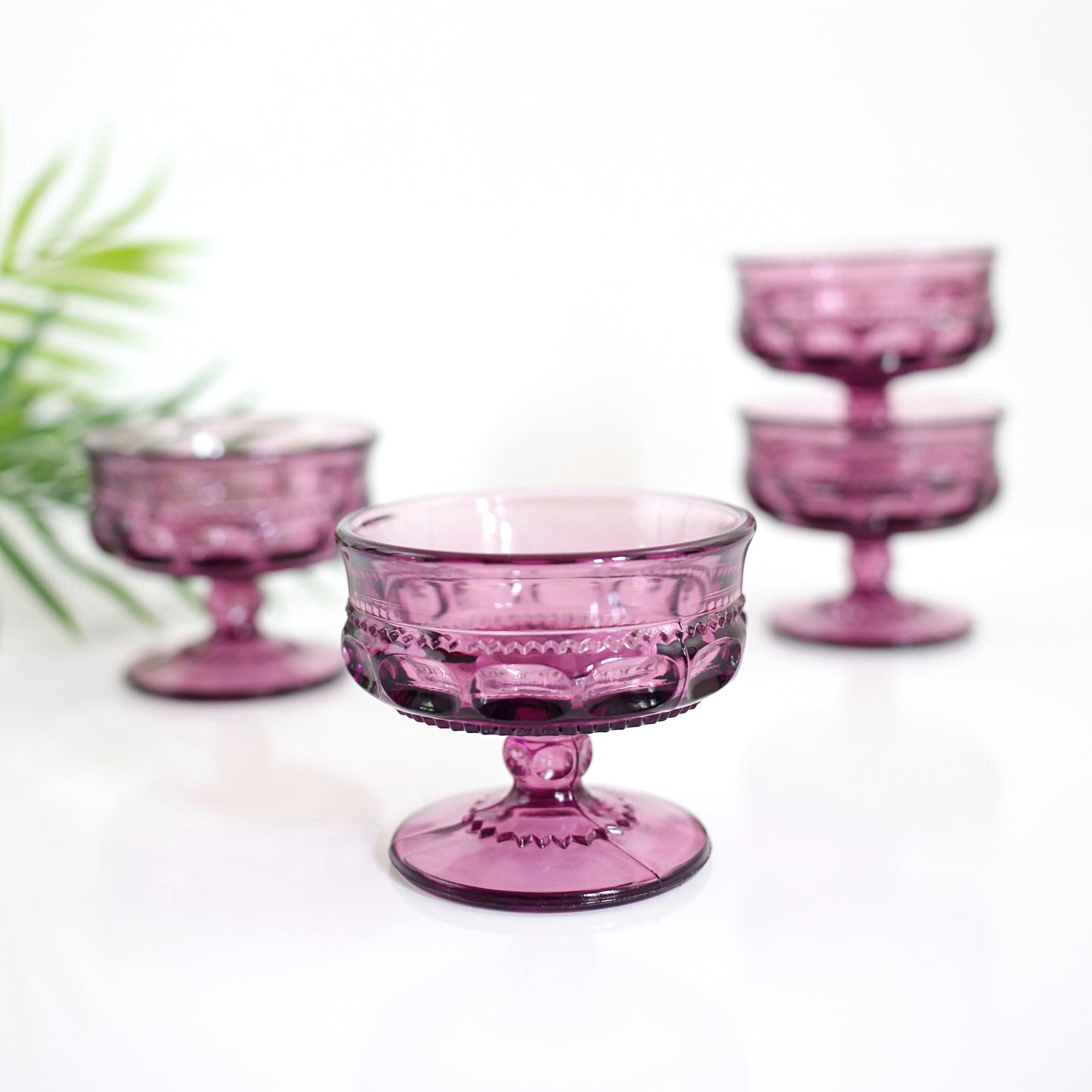 SOLD - Vintage Indiana Glass Amethyst King's Crown Coupe Glasses