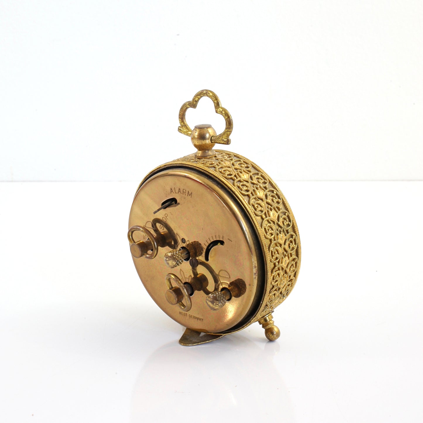 SOLD - Vintage Golden Filigree Linden Black Forest Alarm Clock
