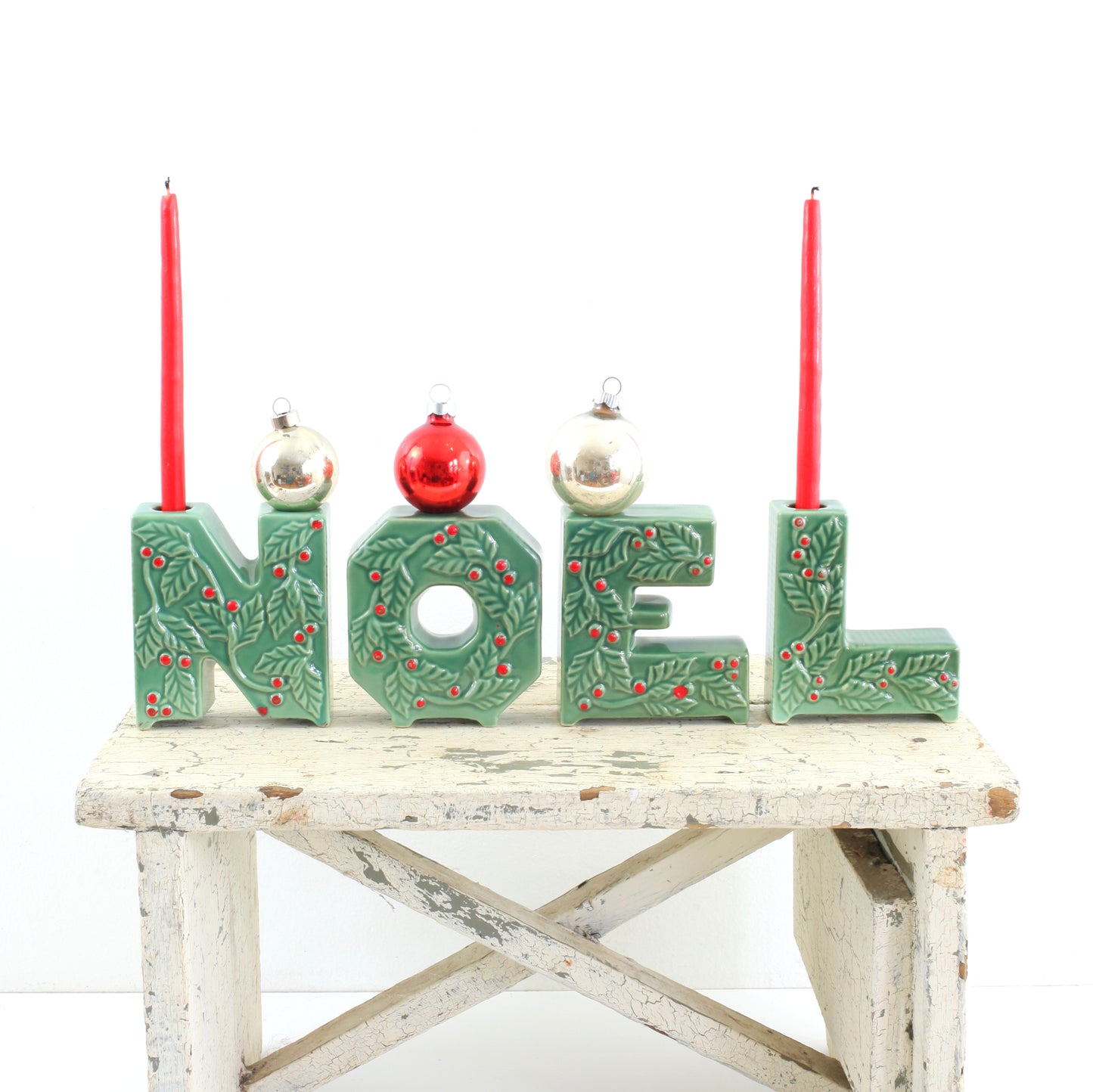 SOLD - Vintage 1950s Lipper & Mann Noel Christmas Candle Holders