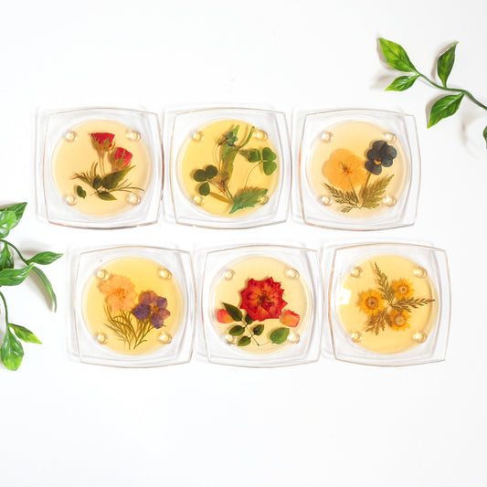 SOLD — Vintage Pressed Flower Drink Coasters