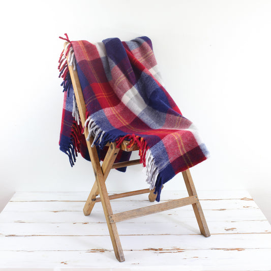 SOLD - Vintage Faribo Plaid Throw Blanket / Navy, Maroon, Gray & Gold