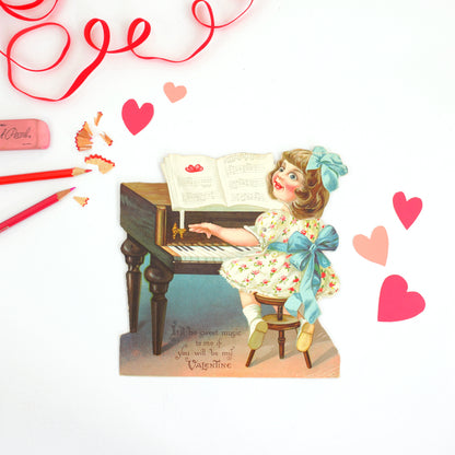 Antique Mechanical Valentine from Germany // Girl Playing Piano