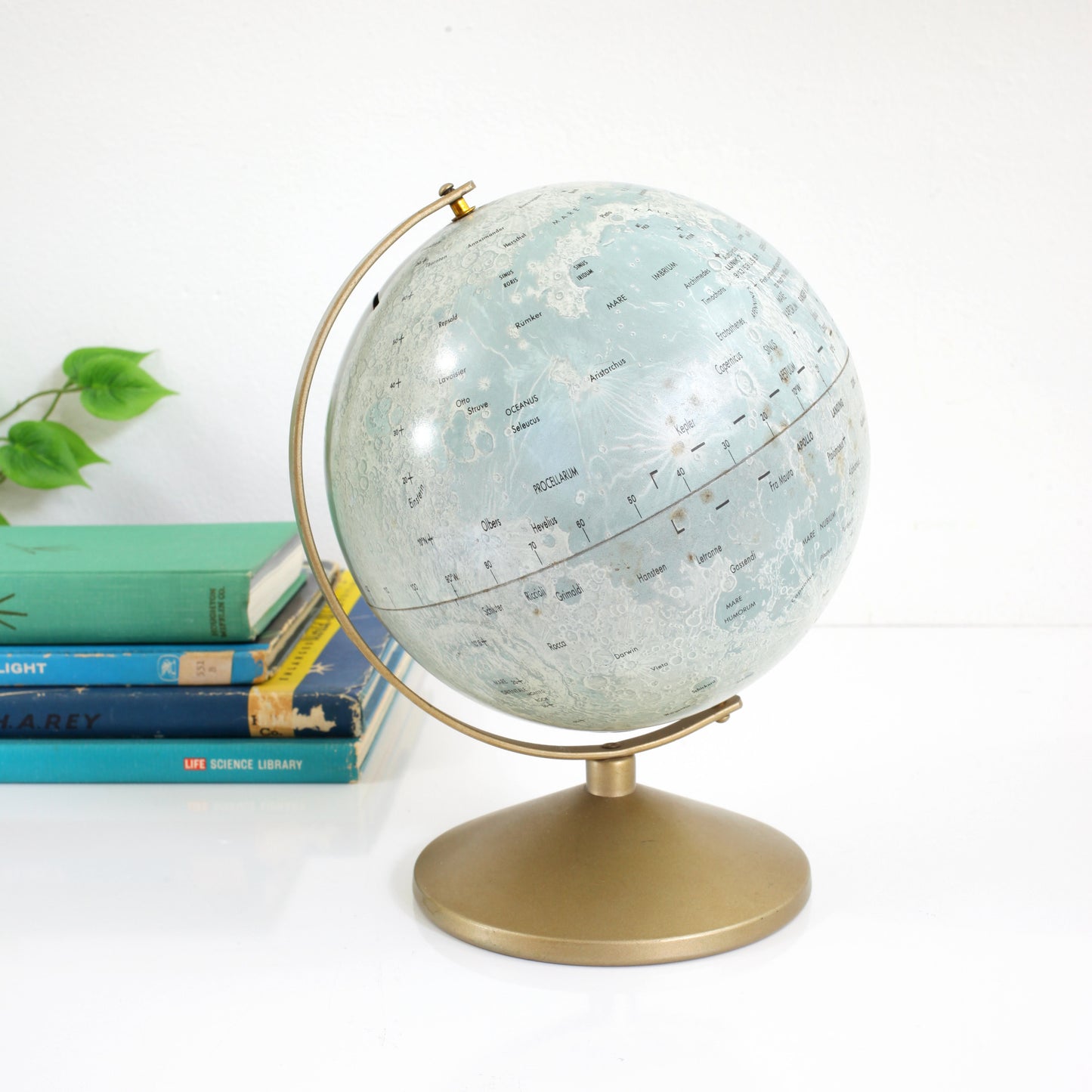 SOLD - Mid Century Metal Lithograph Moon Globe Bank by Replogle
