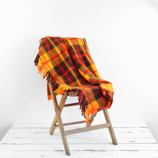 SOLD - Vintage Plaid Throw Blanket / Yellow, Red & Brown