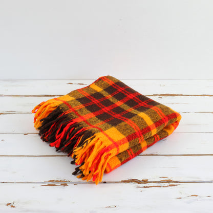 SOLD - Vintage Plaid Throw Blanket / Yellow, Red & Brown