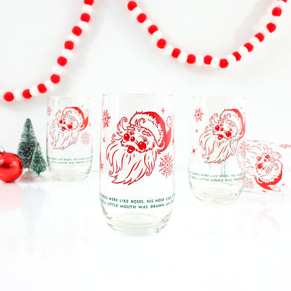 SOLD - Vintage 'Twas The Night Before Christmas Glasses / Santa & Showflakes