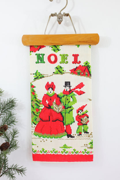 Vintage Noel Carolers Linen Tea Towel