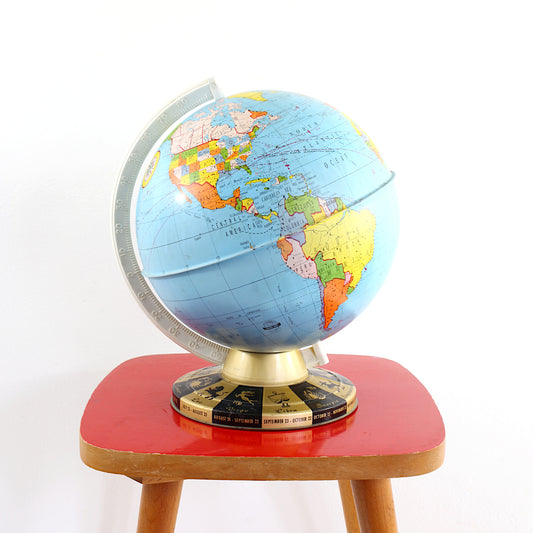 SOLD - Vintage 1950s Ohio Art Tin Globe with Zodiac Base